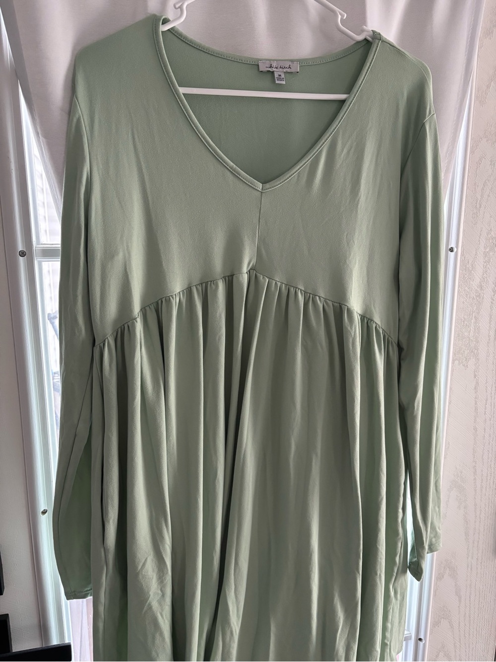 white birch Sage Green V-Neck Long Sleeve babydoll dress